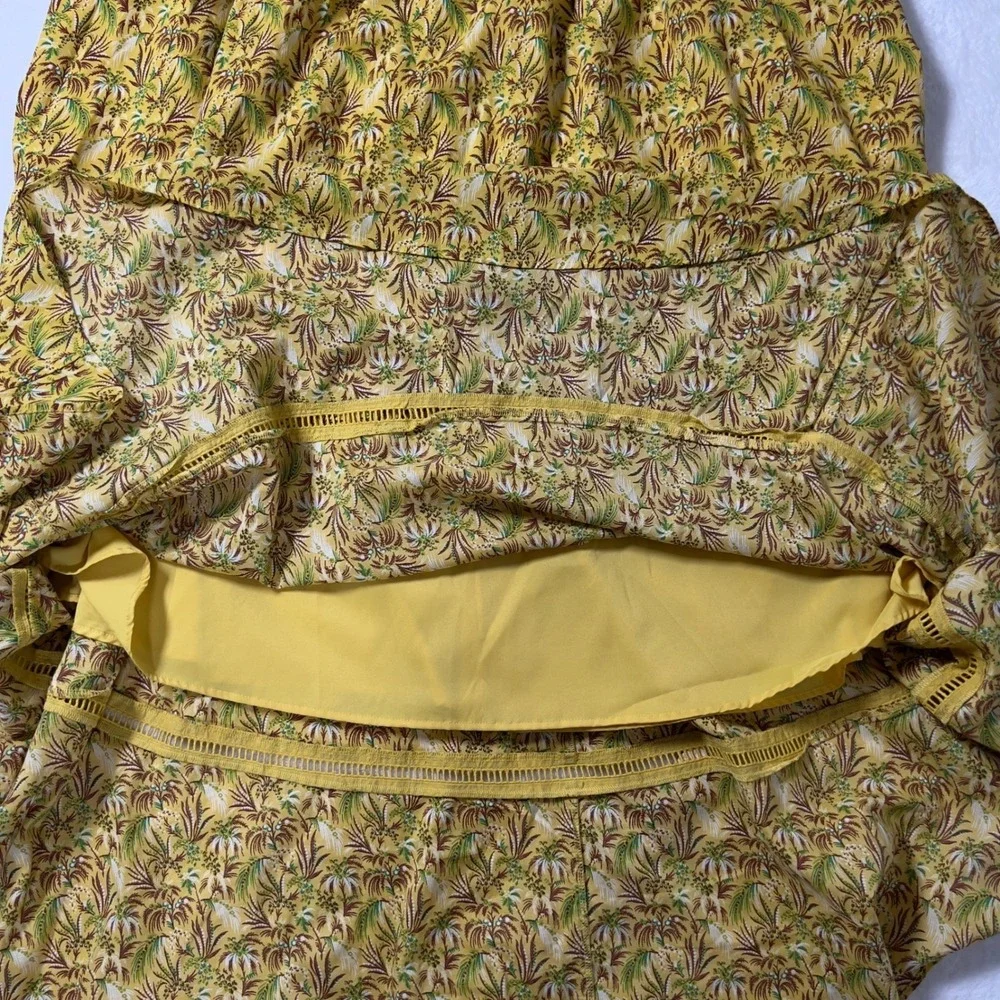 Ann Taylor Yellow Tropical Palm Print Maxi Dress Flutter Sleeve Pom‎ Pom Medium